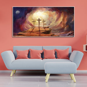 Premium Wall Painting of Jesus Cross with Moon Dark Background