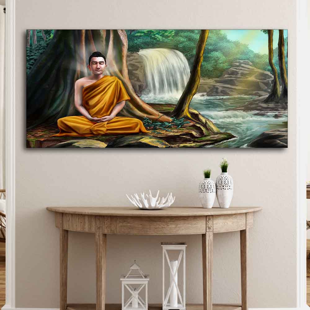 Premium Wall Painting of Lord Buddha with Nature Background – Homcraft