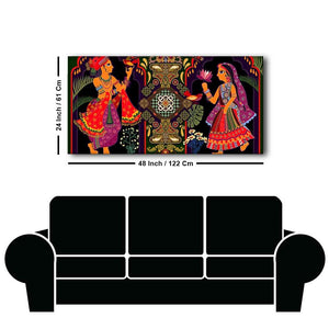 Premium Wall Painting of Man and Woman in Garden Rajasthani Pictorial Art