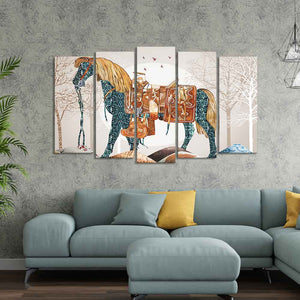 Premium Wall Painting of Patterned Horse of Five Pieces