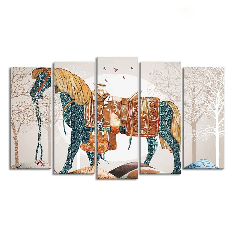 Premium Wall Painting of Patterned Horse of Five Pieces