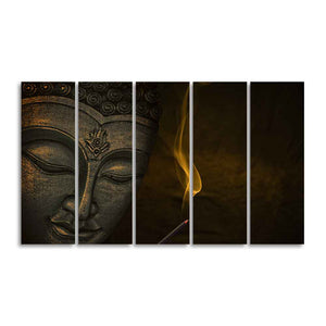 Premium Wall Painting of Peaceful Lord Buddha Sculpture Set of Five