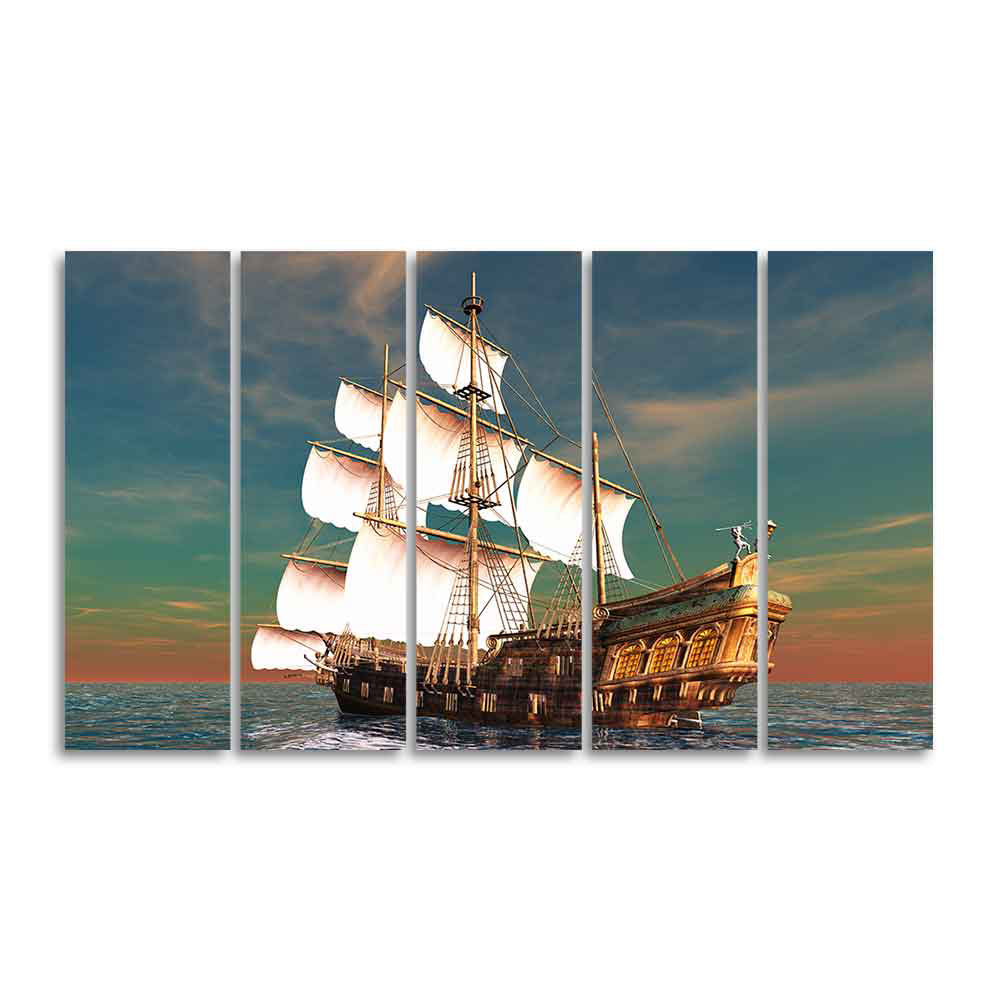 Premium Wall Painting of Ship on the Ocean Five Pieces