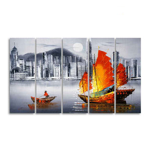 Premium Wall Painting of Victoria Harbor, Hong Kong Set of Five