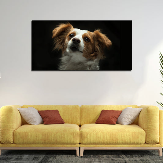 Premium Wall Painting of White and Brown Long Coat Puppy