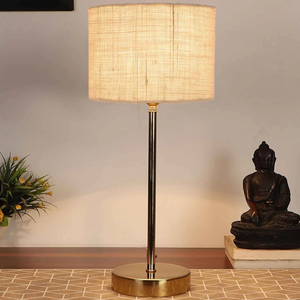 Premium White Jute with Metal Golden Finish Table Lamp