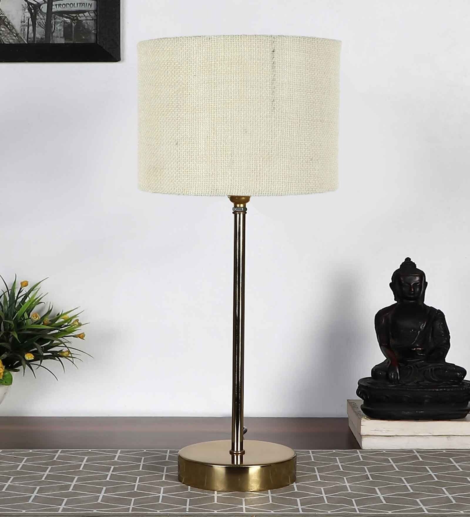 Premium White Jute with Metal Golden Finish Table Lamp