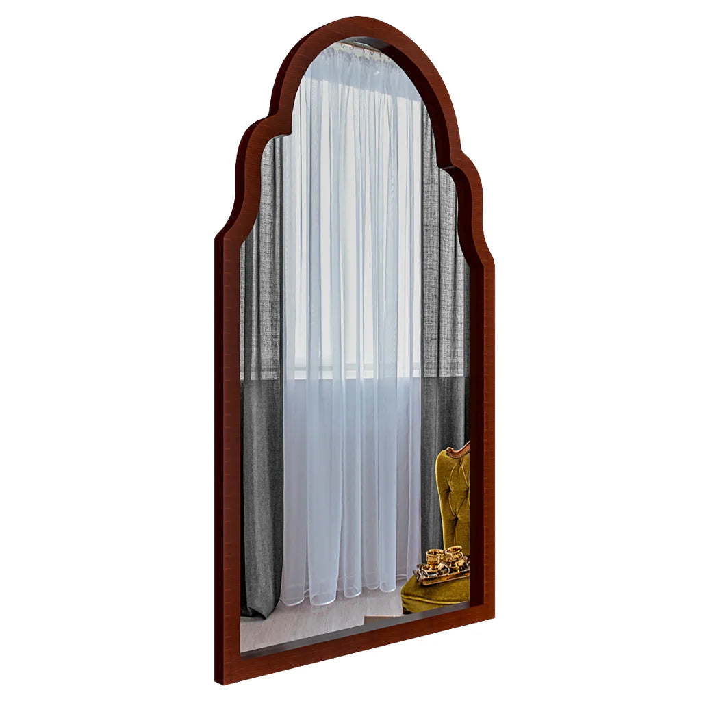 Premium Window European Design Wooden Decorative Wall Mirror ( White/Brown Finish )