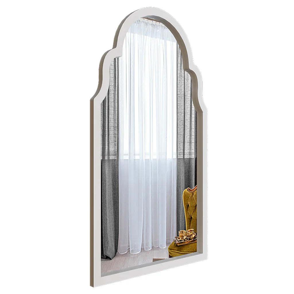 Premium Window European Design Wooden Decorative Wall Mirror ( White/Brown Finish )