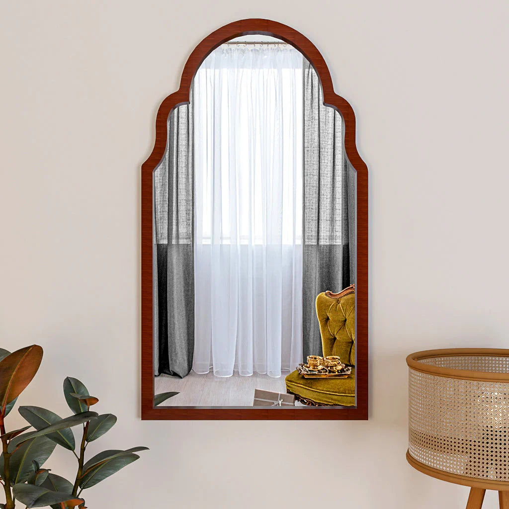 Premium Window European Design Wooden Decorative Wall Mirror ( White/Brown Finish )