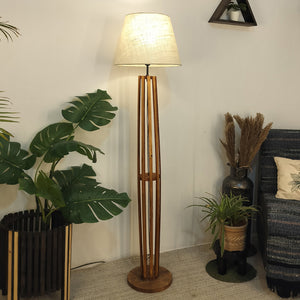 Premium Wooden Floor Lamp with Brown Base and Beige Fabric Lampshade