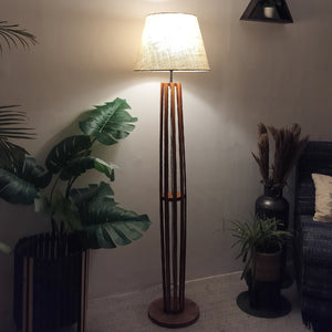 Premium Wooden Floor Lamp with Brown Base and Beige Fabric Lampshade