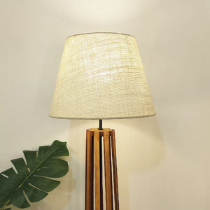 Premium Wooden Floor Lamp with Brown Base and Beige Fabric Lampshade