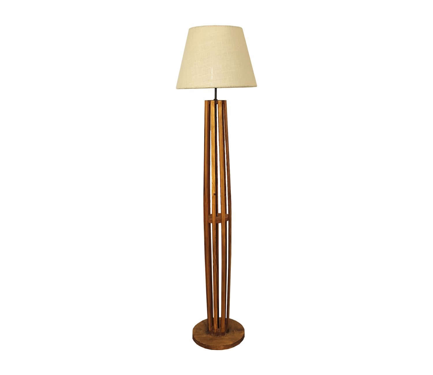 Premium Wooden Floor Lamp with Brown Base and Beige Fabric Lampshade