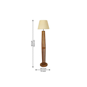 Premium Wooden Floor Lamp with Brown Base and Beige Fabric Lampshade