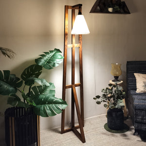 Premium Wooden Floor Lamp with Brown Base and Jute Fabric Lampshade