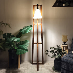 Premium Wooden Floor Lamp with Brown Base and Jute Fabric Lampshade