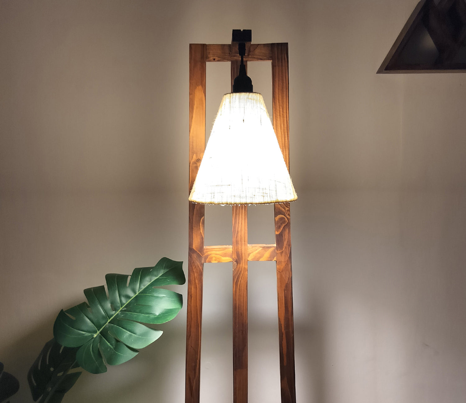 Premium Wooden Floor Lamp with Brown Base and Jute Fabric Lampshade