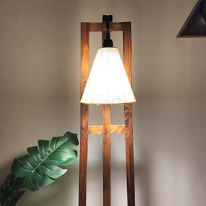 Premium Wooden Floor Lamp with Brown Base and Jute Fabric Lampshade