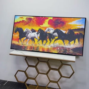 Panoramic Running Seven Horses Abstract Wall Painting