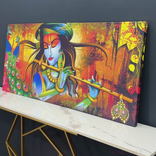 Lord Krishna Playing Flute Premium Wall Painting