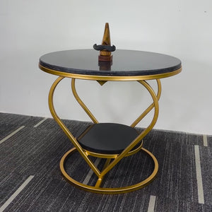 Premium Modern Heart Shaped Golden Metal with Black Marble Night Stand Side Table