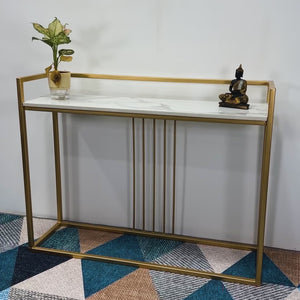 Modern Style Console Table In Sleek Golden Rods Design