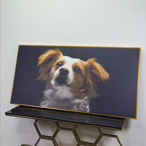 Premium Wall Painting of White and Brown Long Coat Puppy