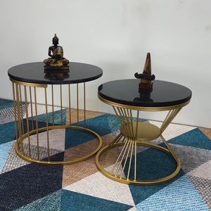 Classic Tethered Metallic Black Marble Table Set of 2