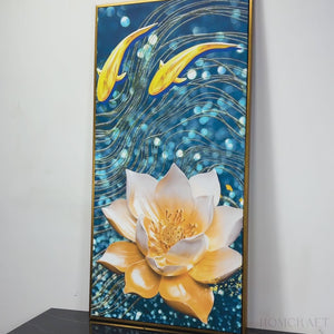 Modern Golden Lotus with koi Fish Abstract Canvas Wall Painting