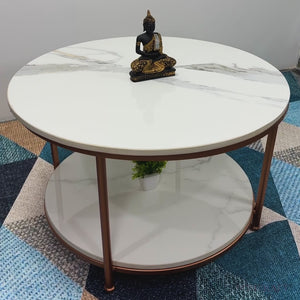 Round Metal Copper Round Coffee Table In Shiny Golden Edge