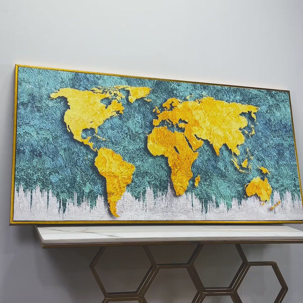 Golden World Map Canvas Wall Painting