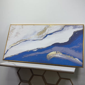 Abstract Seascape Blue and Gold Line art Canvas Wall Painting