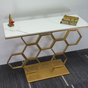 Honeycomb Motif Golden Metal Finish Console Table