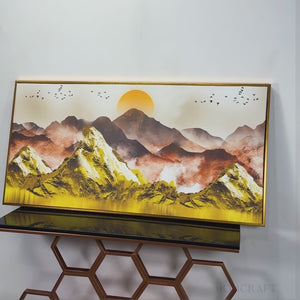 Golden Mountains and Birds Scenery Premium Canvas Wall Painting