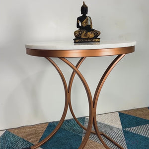 Premium Copper Metal Finish Coffee Side Table with Marble Top