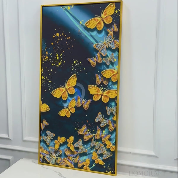 Premium Golden Flying Butterflies Canvas Wall Painting