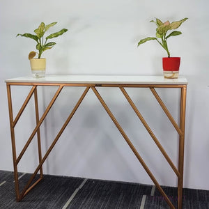 Classic Design Console Table White Rectangular Shape with Copper Metal Finish