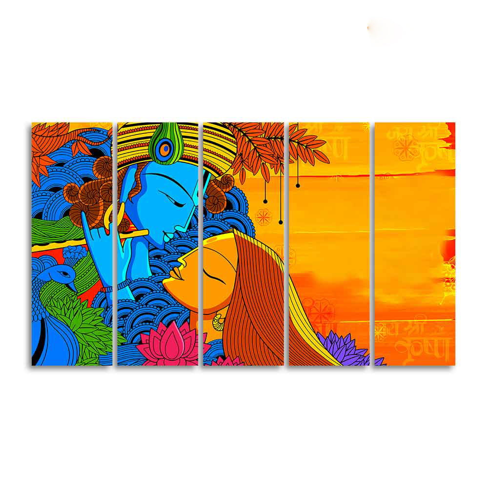 Radha and Kanha Canvas Wall Painting Set of Five