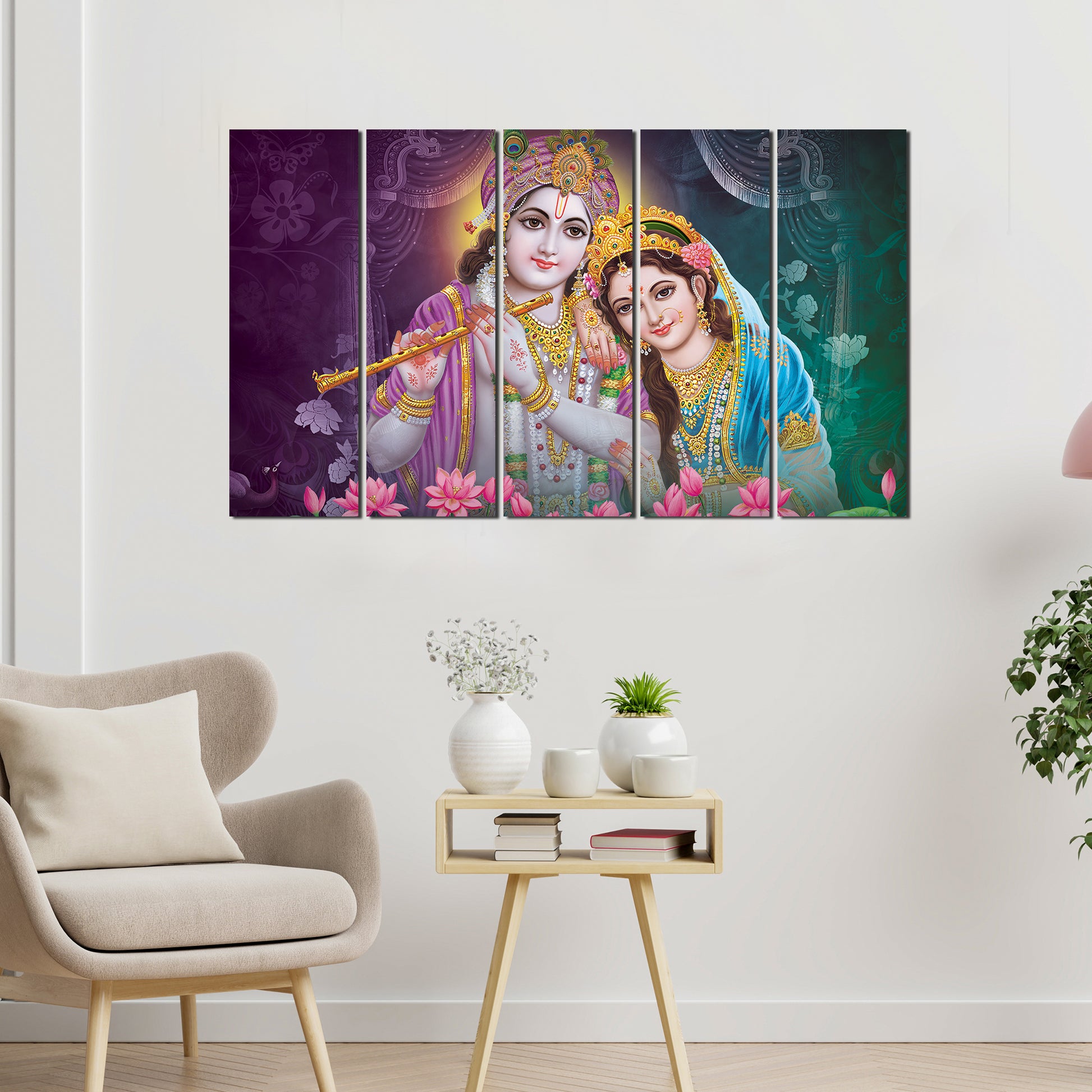 Radha Krishna Canvas Religious Wall Painting Set of 5