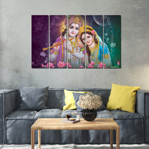 Radha Krishna Canvas Religious Wall Painting Set of 5