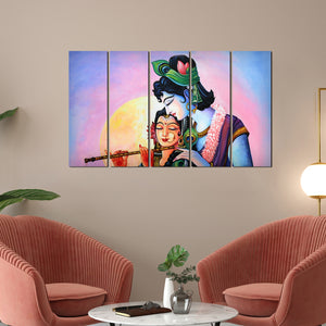 Radha Krishna Canvas Wall Painting 5 Panels Set