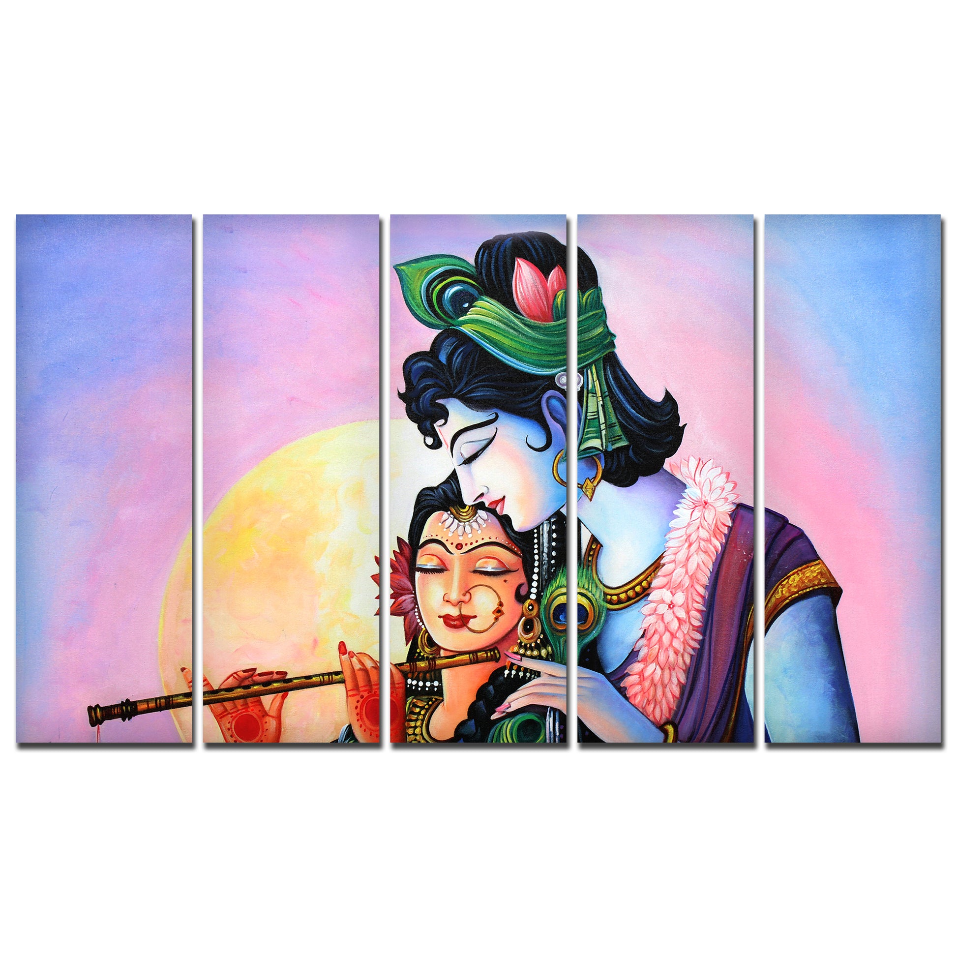 Radha Krishna Canvas Wall Painting 5 Panels Set