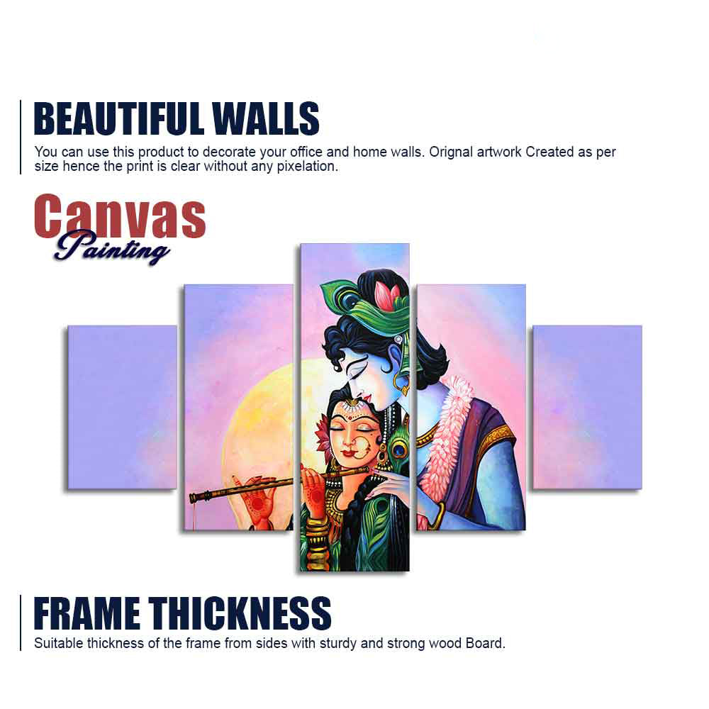 Radha Krishna Canvas Wall Painting Set of Five Panels