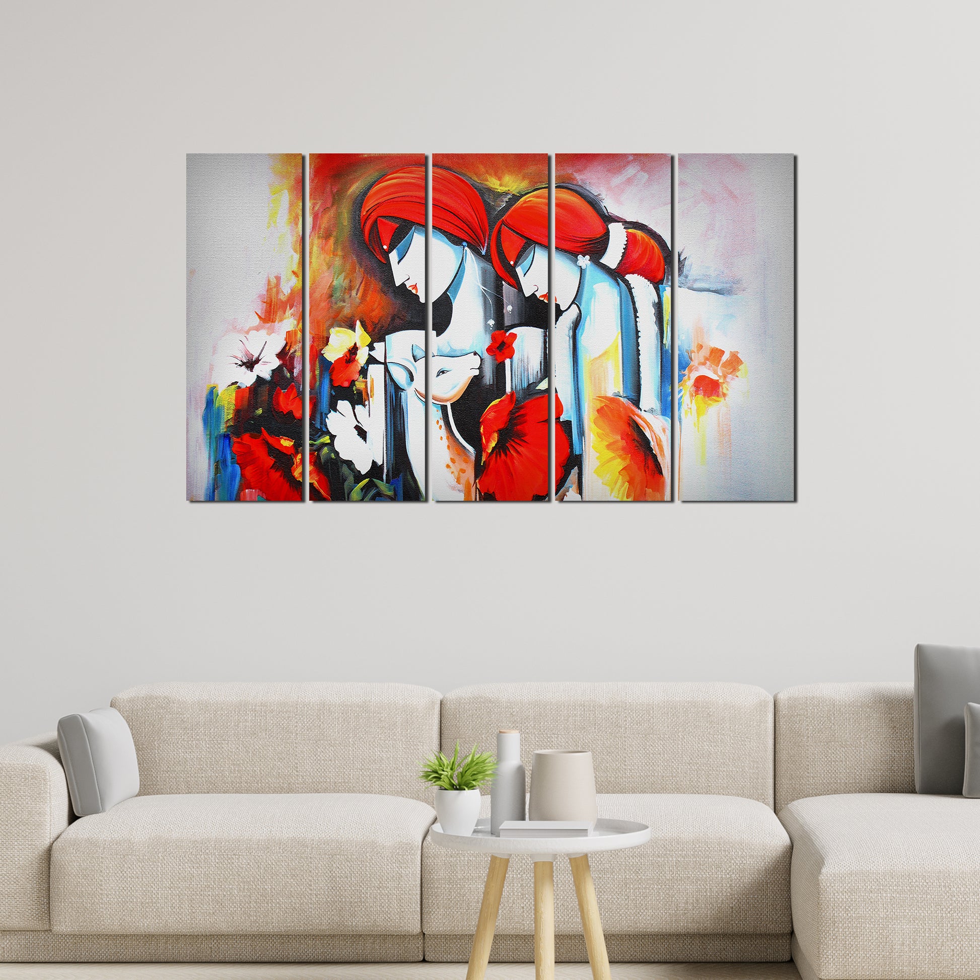 Radha Krishna Wall Painting Canvas 5 Panels