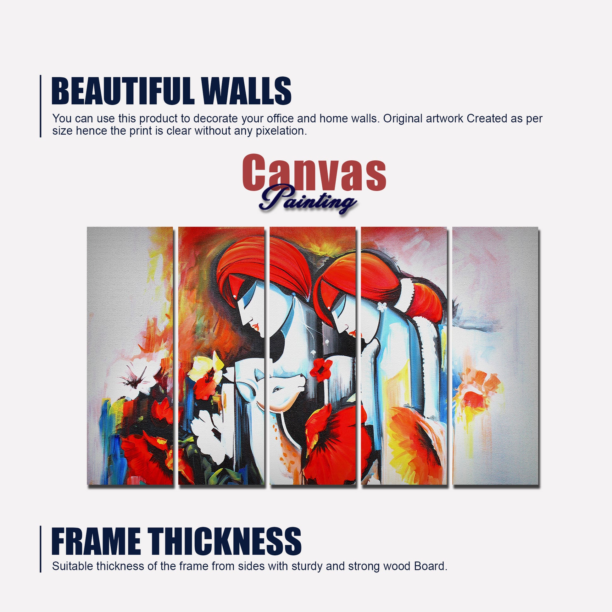 Radha Krishna Wall Painting Canvas 5 Panels