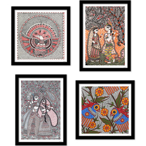 Radha Krishna Decorative Madhubani Wall Frame Set of Four