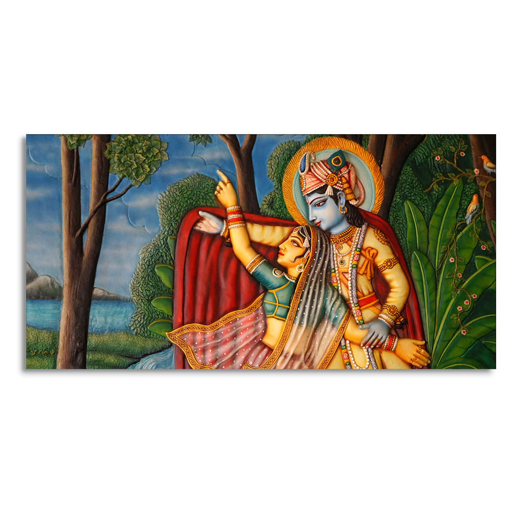 Radha Krishna Madhubani Premium Canvas Wall Painting