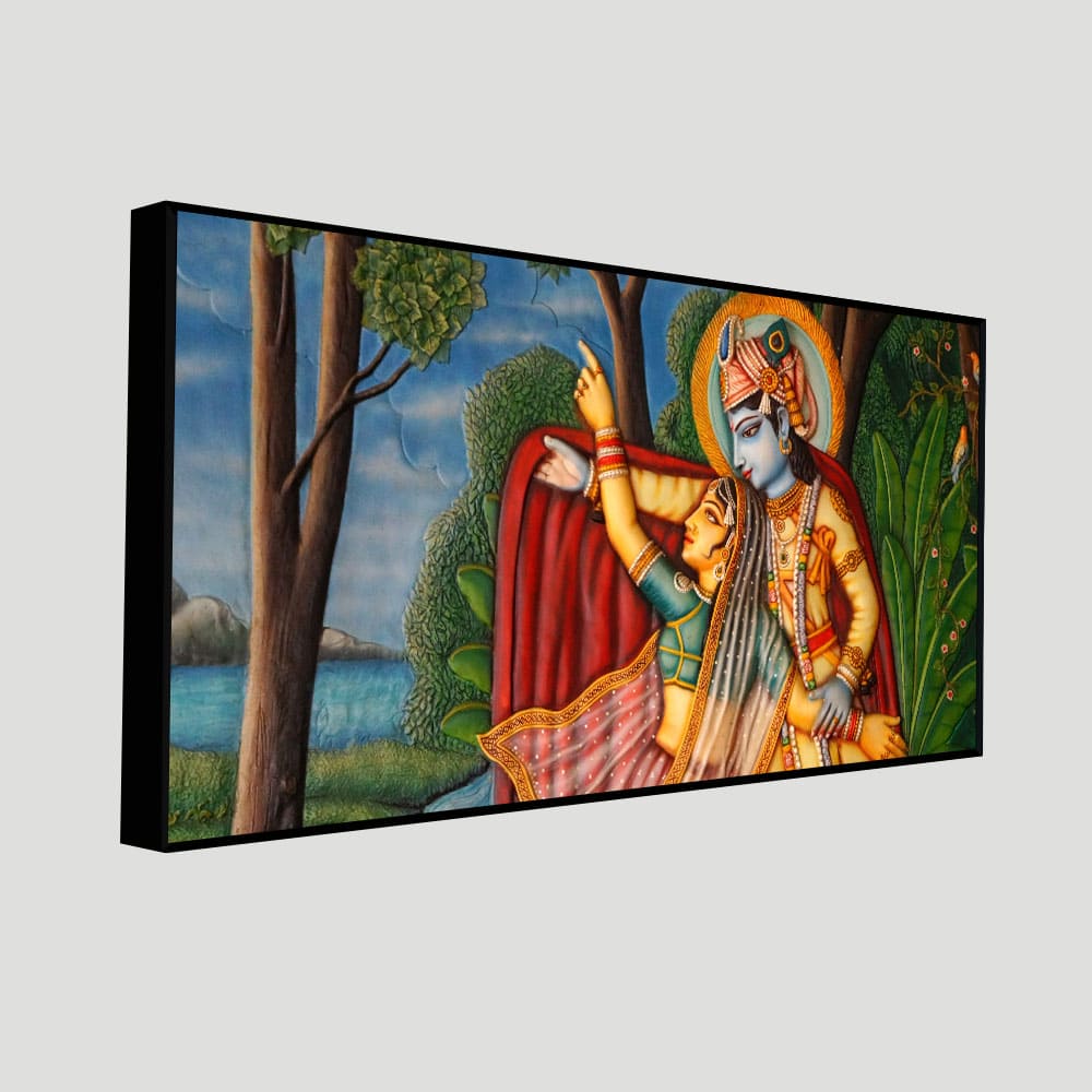 Radha Krishna Madhubani Premium Canvas Wall Painting