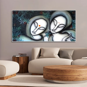 Radha Krishna Modern Grey Textured Canvas Wall Painting